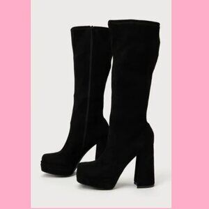 Kennedie Black Suede Double Platform Knee-High Boots - 10 - new!